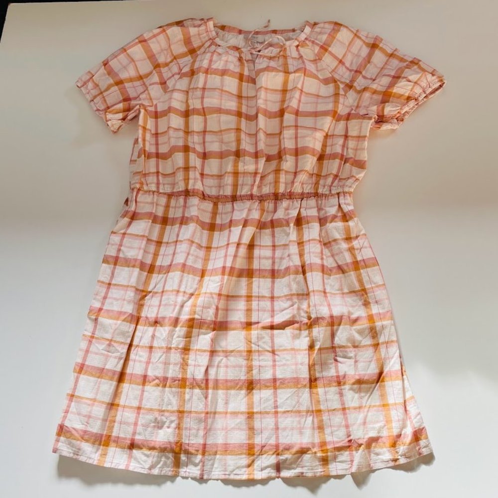 NWT Ann Taylor LOFT Dress Cotton Plaid Short Sleeve Key Hole Tie Neckline Spring
